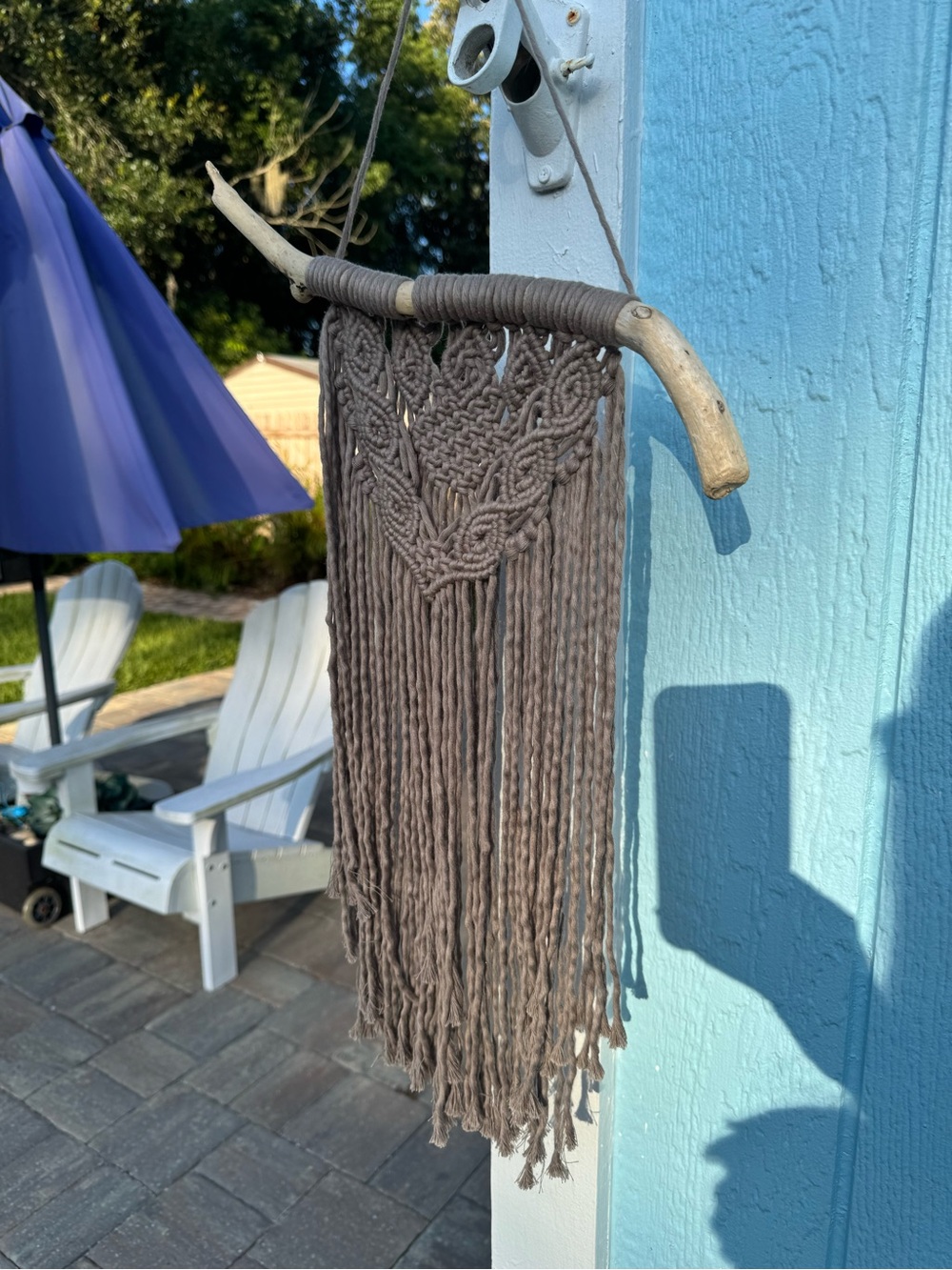 Boho Macramé Wall Hanging in Taupe - Handwoven Cotton Fringe